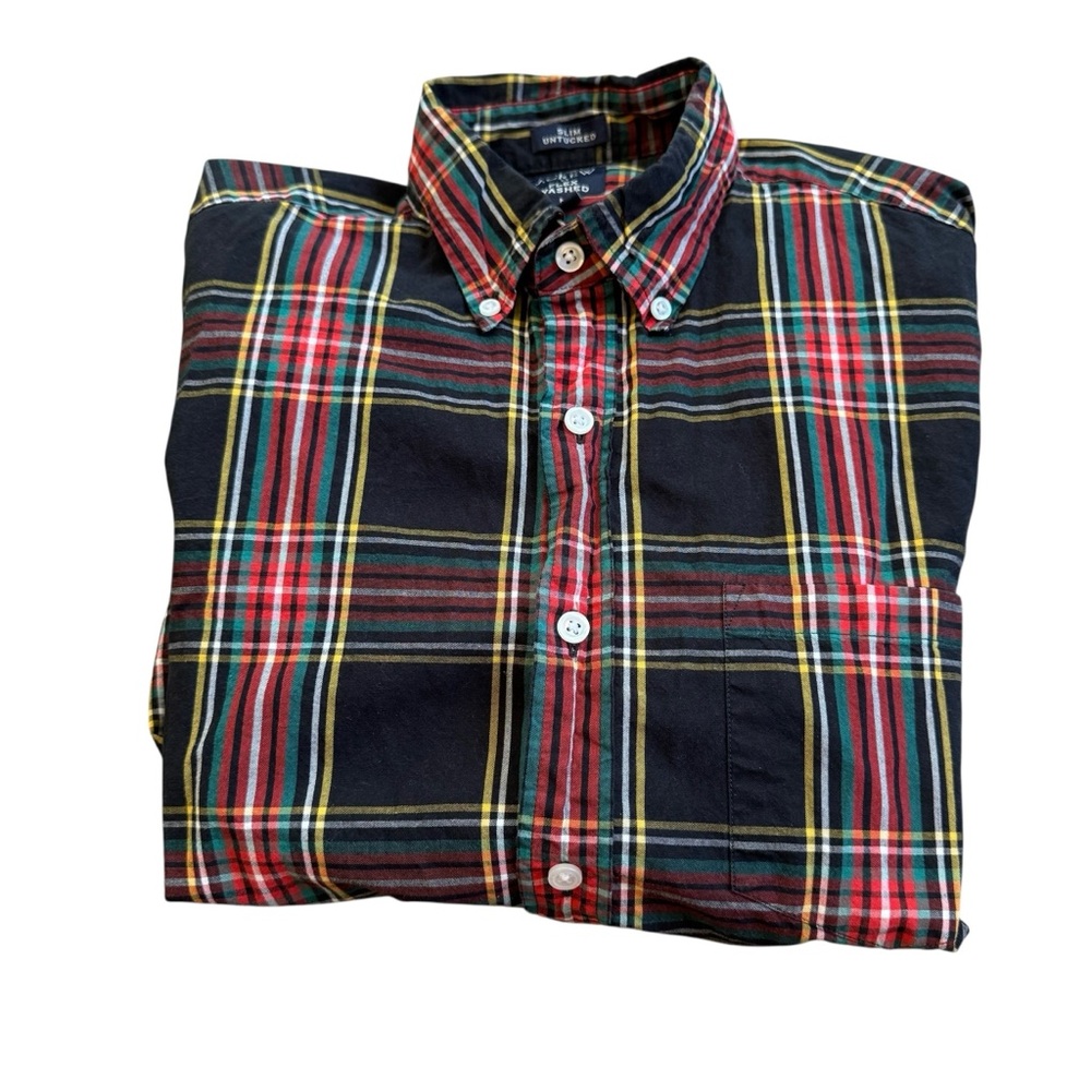J.Crew Flex Washed Plaid Shirt Size Medium Slim Untucked Multicolor Cotton